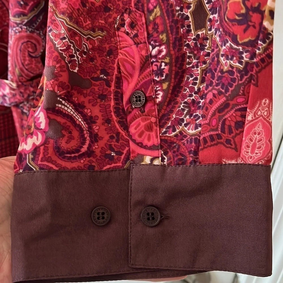 Tunic Top Women’s 2X Paisley & Plaid Print Plum Silky Party Boho - Picture 10 of 16